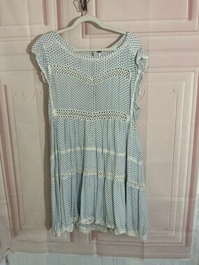 Free People Light Blue Polka Dot Eyelet Tiered Sundress
